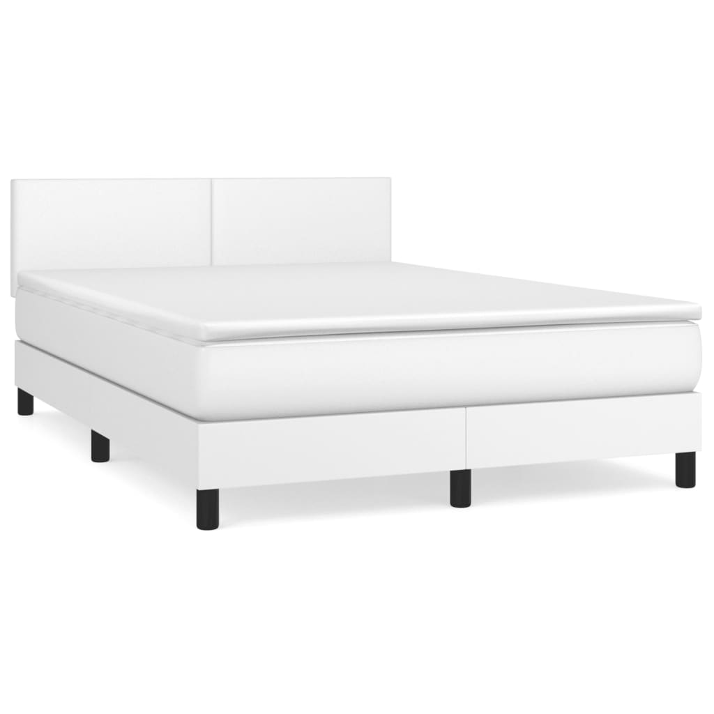 Sommier à lattes de lit avec matelas Blanc 140x190cm Similicuir