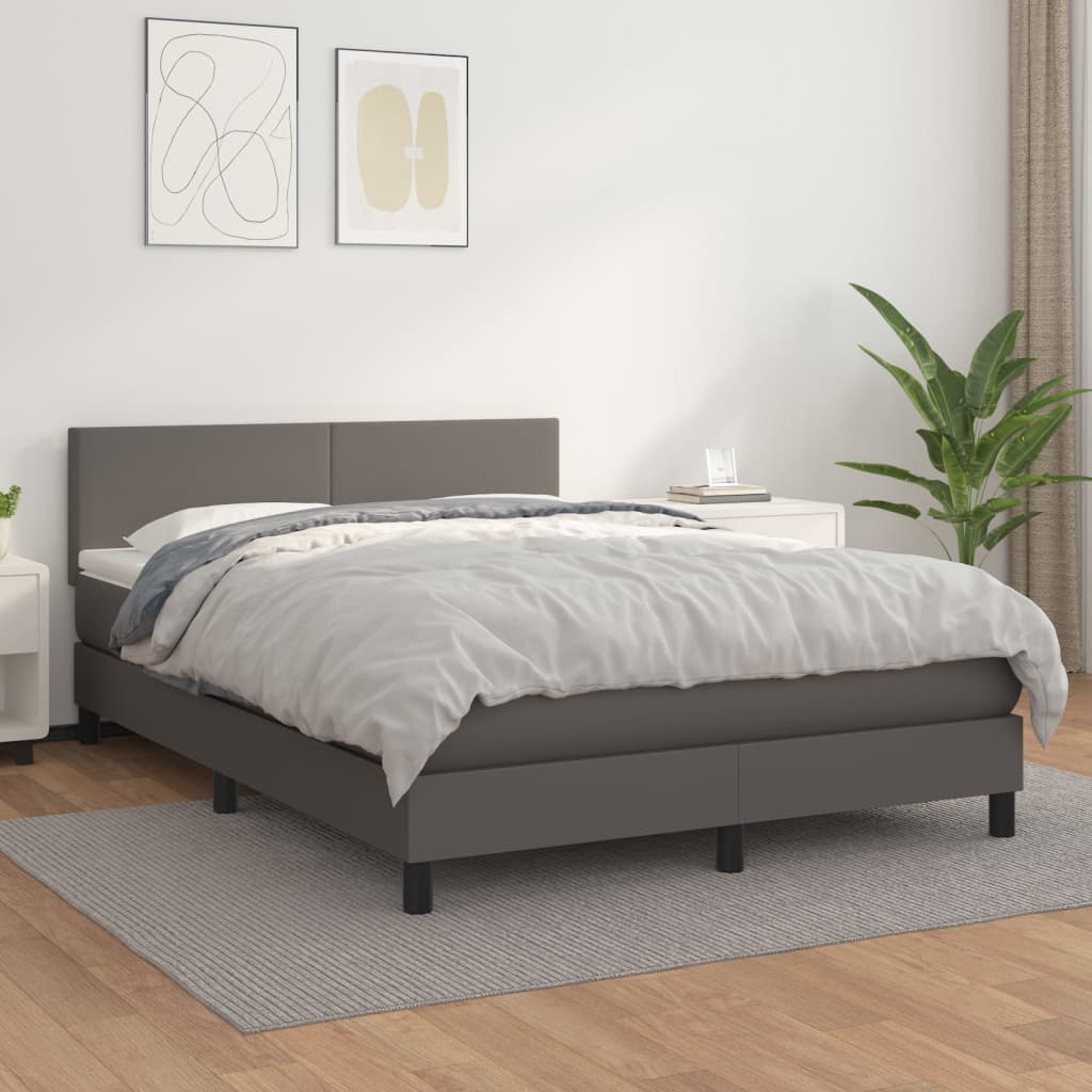 Sommier à lattes de lit avec matelas Gris 140x190 cm Similicuir