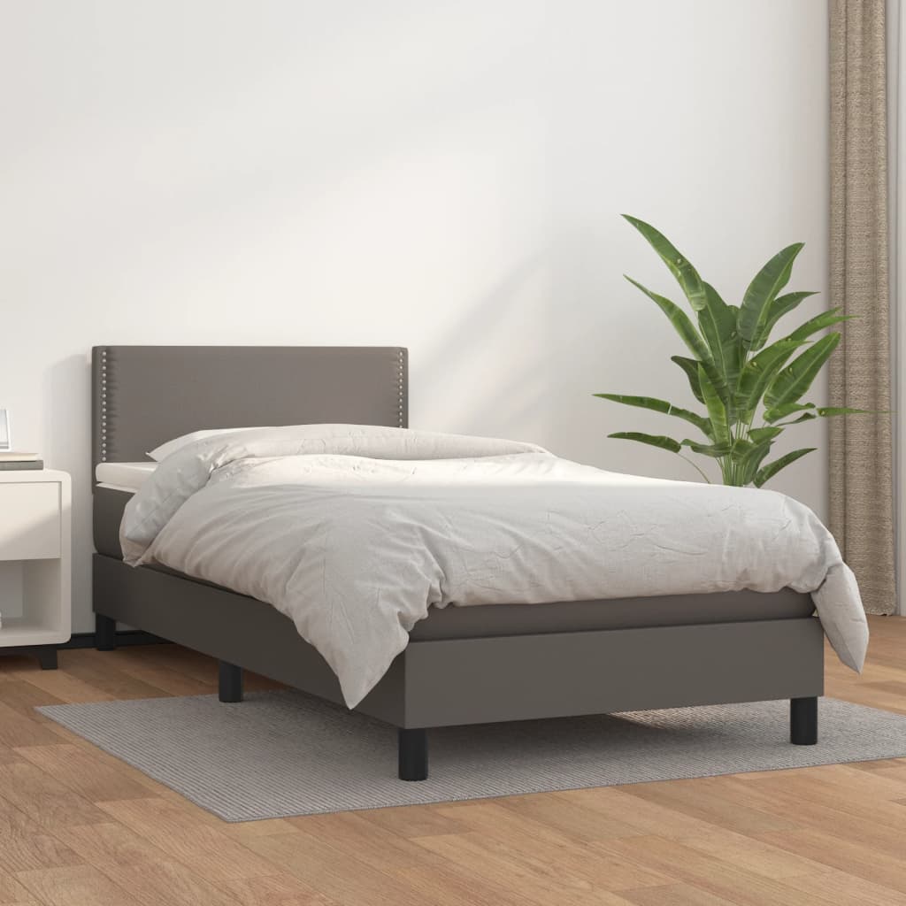 Sommier à lattes de lit avec matelas Gris 90x200 cm Similicuir