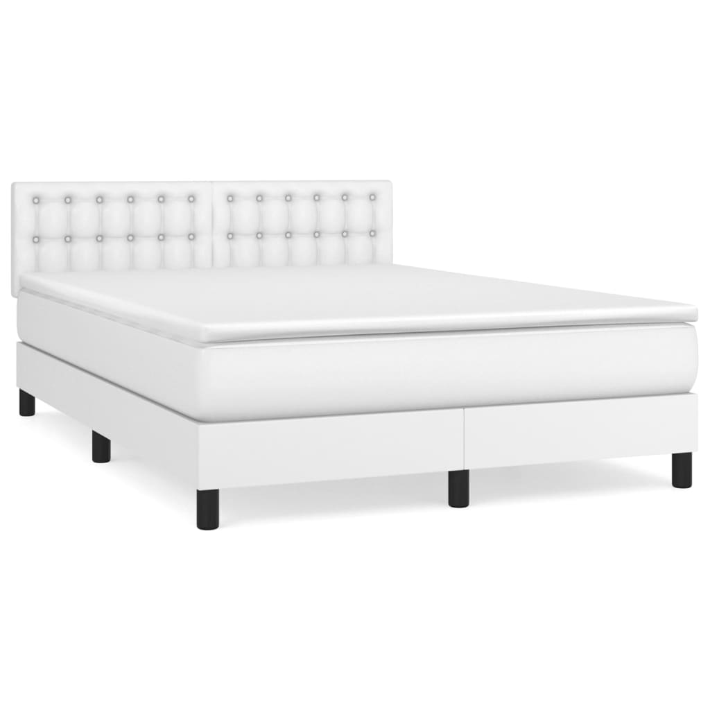 Sommier à lattes de lit avec matelas Blanc 140x190cm Similicuir