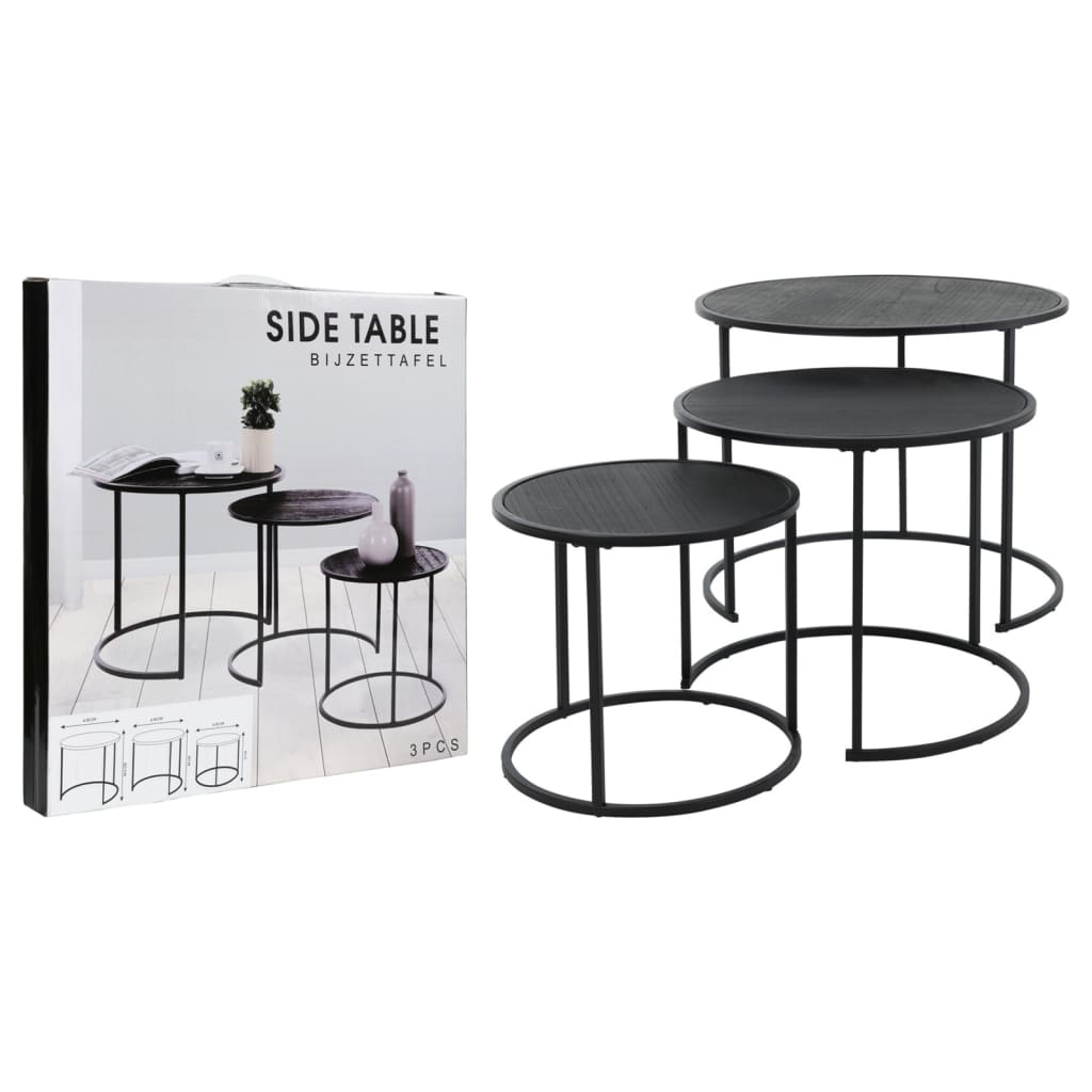 H&amp;S Collection 3-teiliges schwarzes Beistelltisch-Set