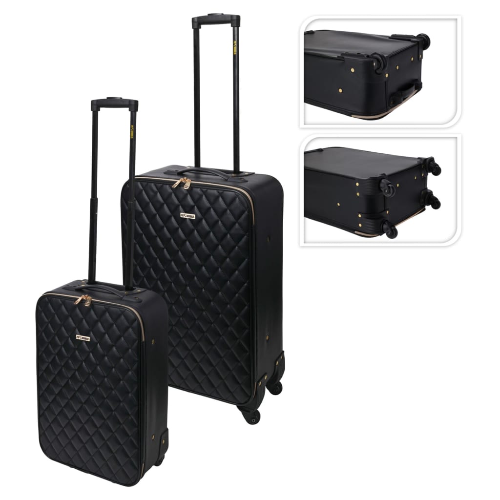 ProWorld 2 pcs Suitcase Set Quilt Design Black