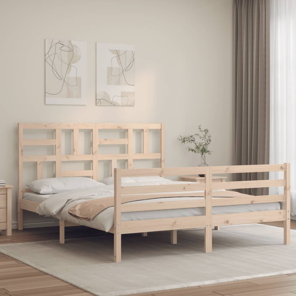 Solid wood bed frame without mattress