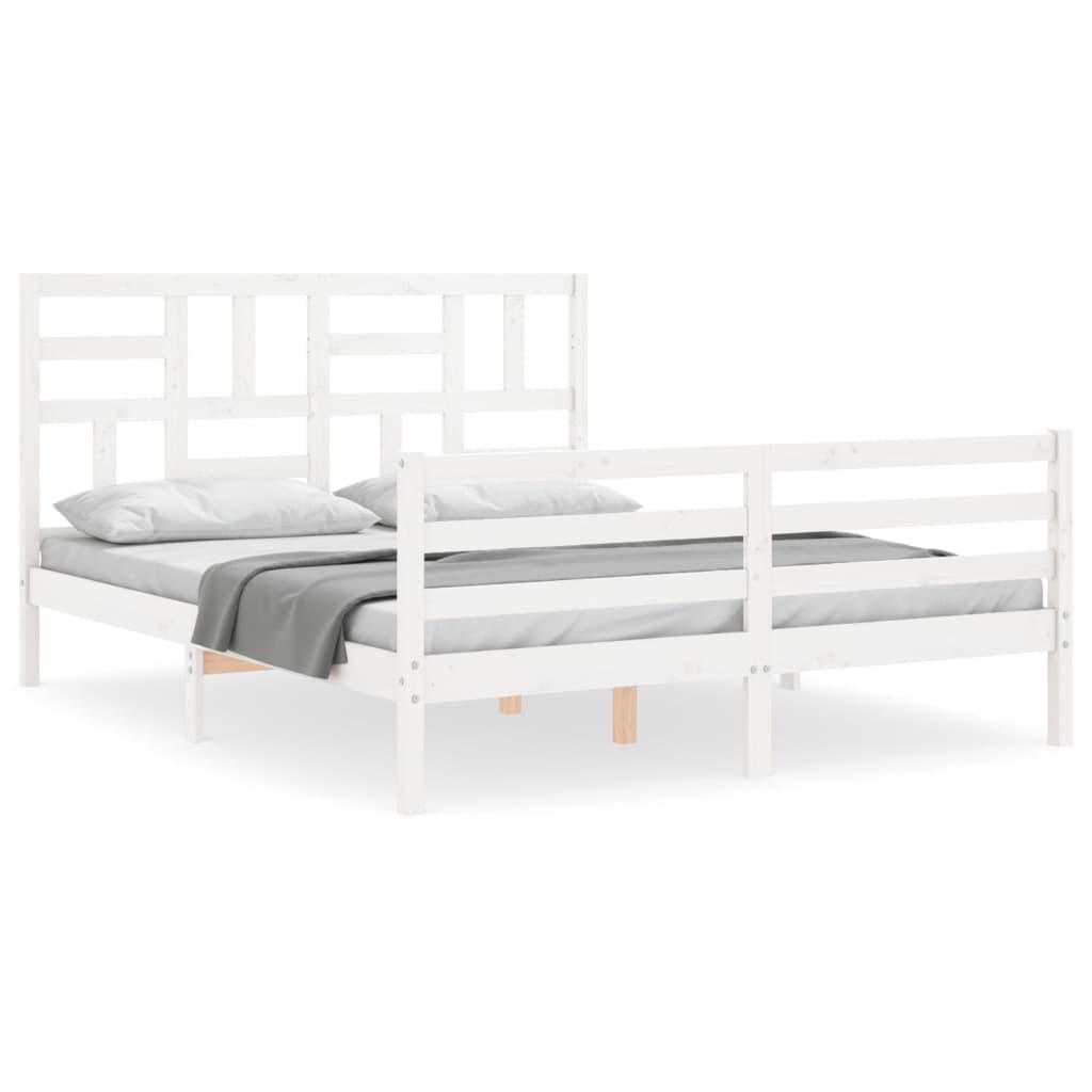 Cadre de lit sans matelas blanc bois de pin massif