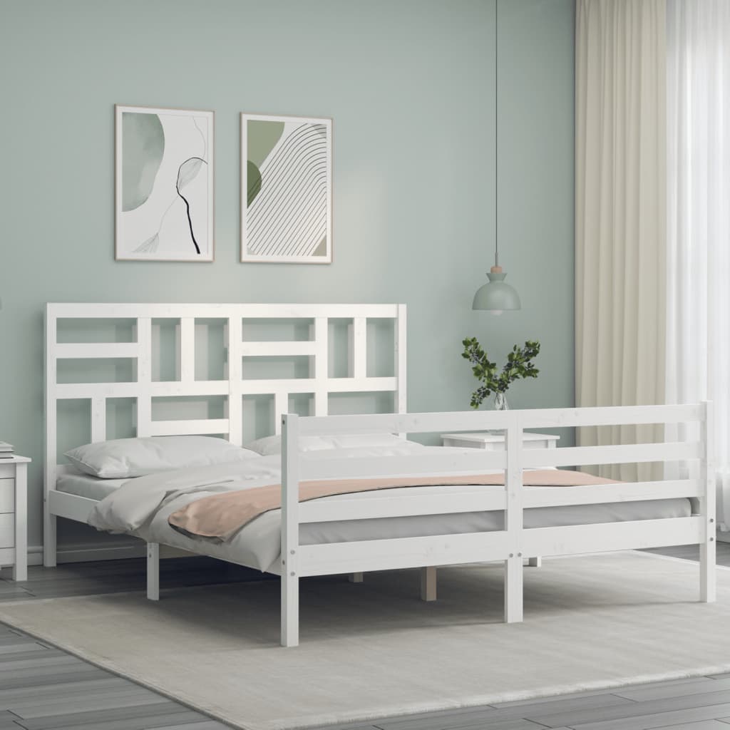 Cadre de lit sans matelas blanc bois de pin massif