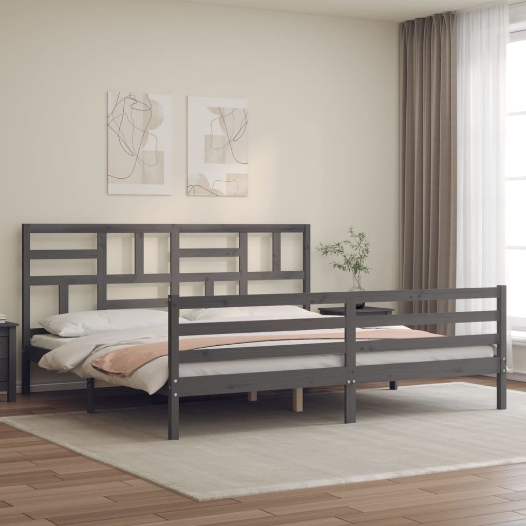 Cadre de lit sans matelas gris 200x200 cm bois massif