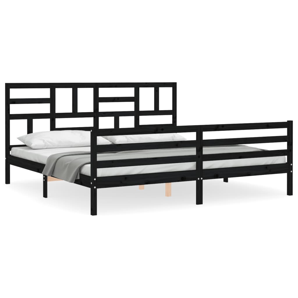 Cadre de lit sans matelas noir 200x200 cm bois massif