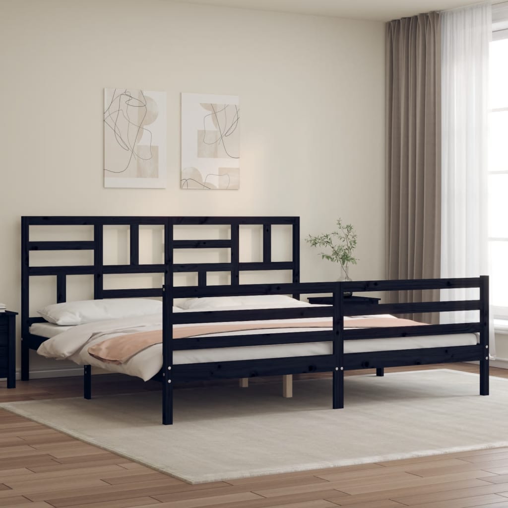 Cadre de lit sans matelas noir 200x200 cm bois massif