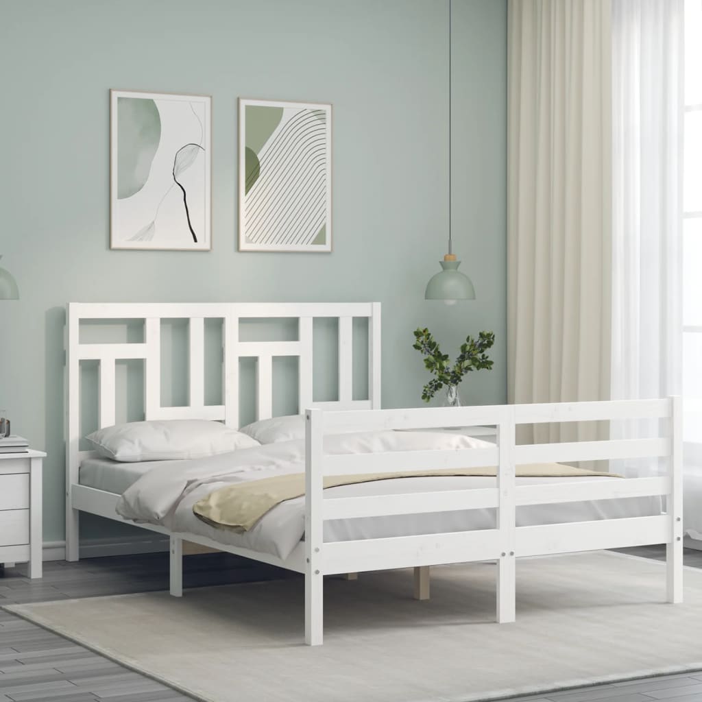 Cadre de lit sans matelas blanc bois massif