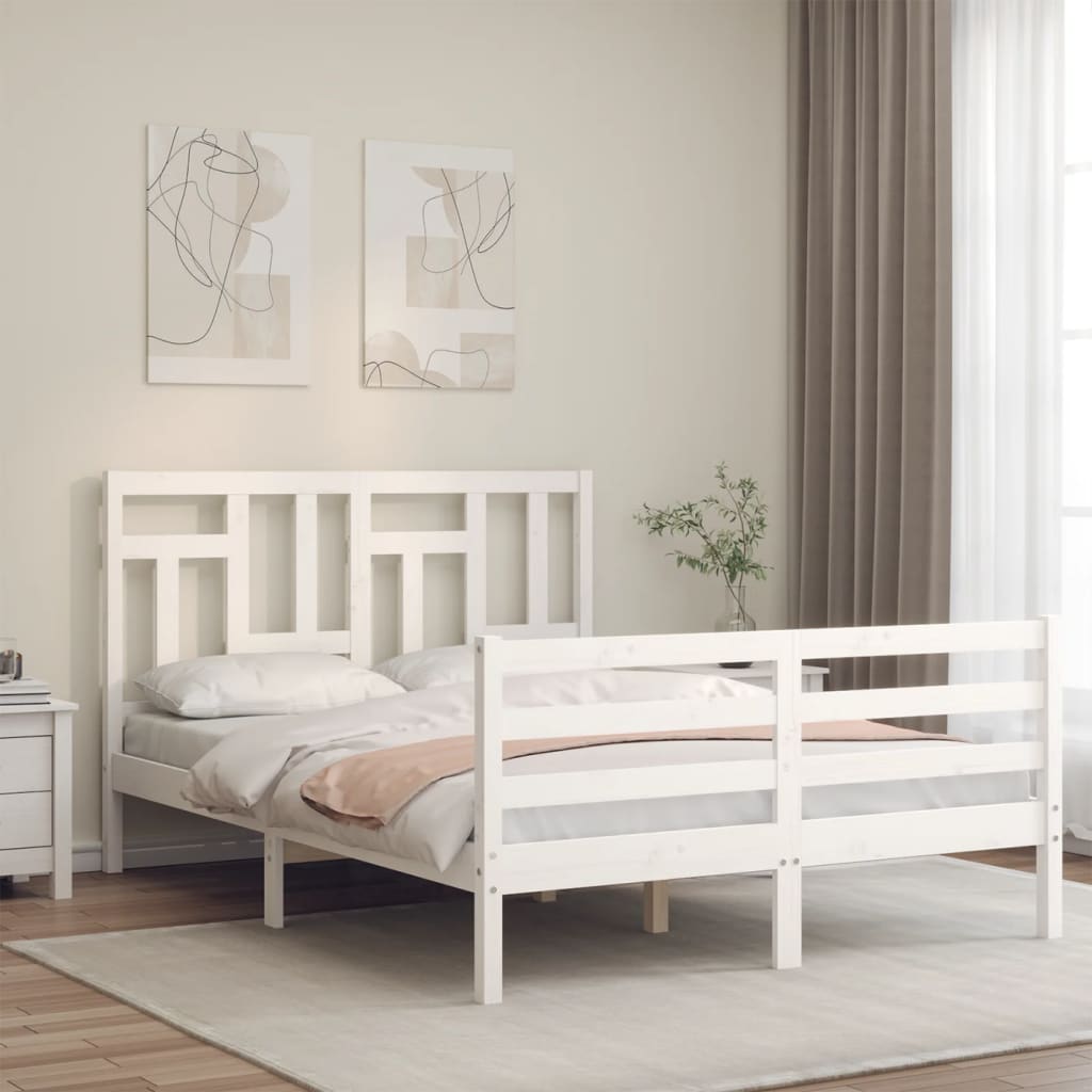 Cadre de lit sans matelas blanc bois massif