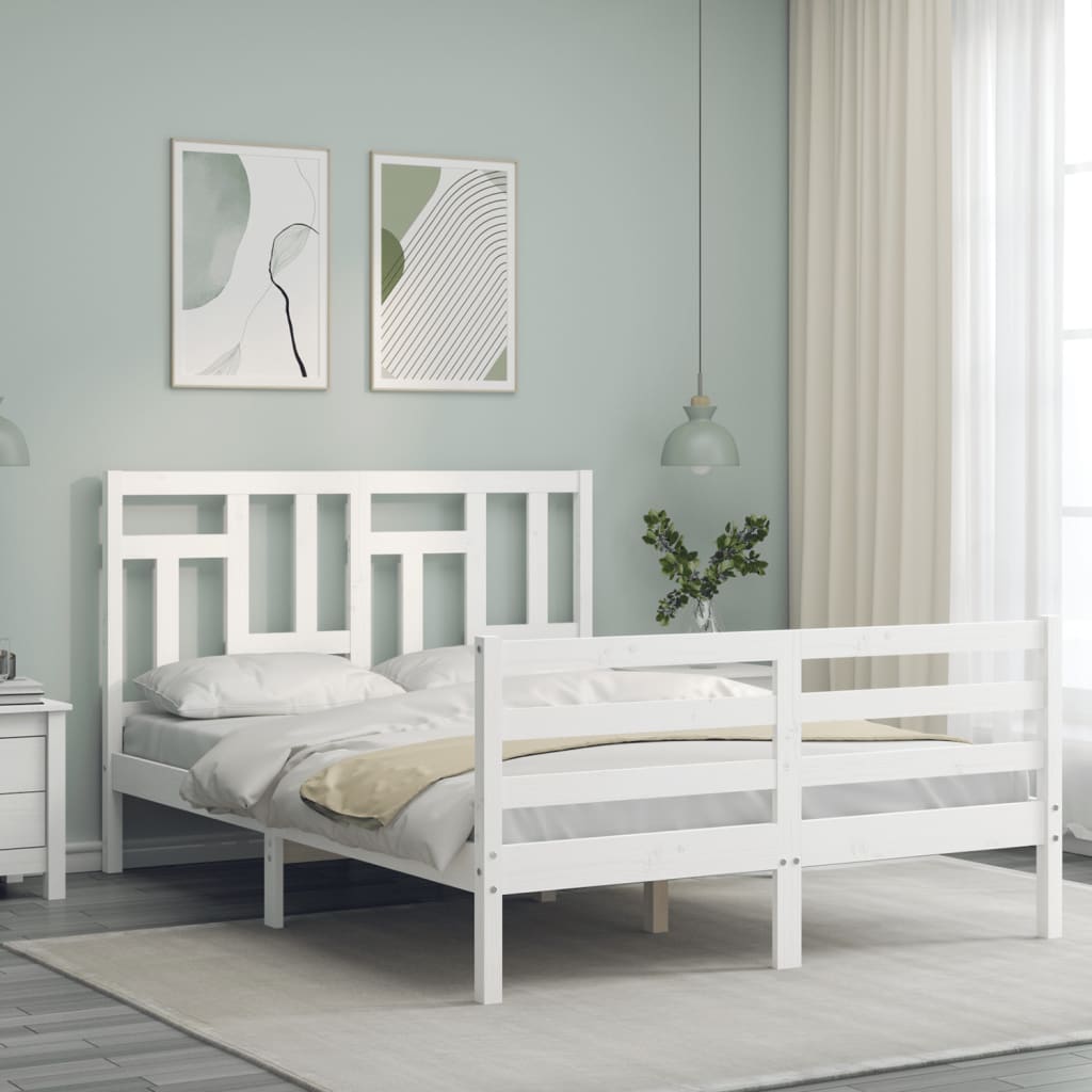 Cadre de lit sans matelas blanc 140x190 cm bois massif