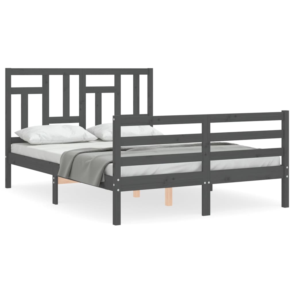 Cadre de lit sans matelas gris 140x190 cm bois massif