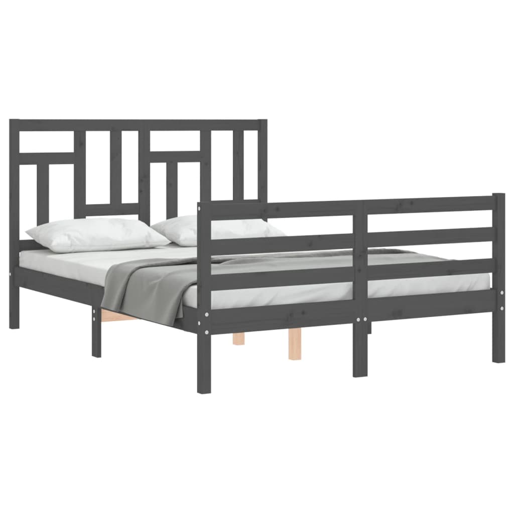 Cadre de lit sans matelas gris 140x190 cm bois massif