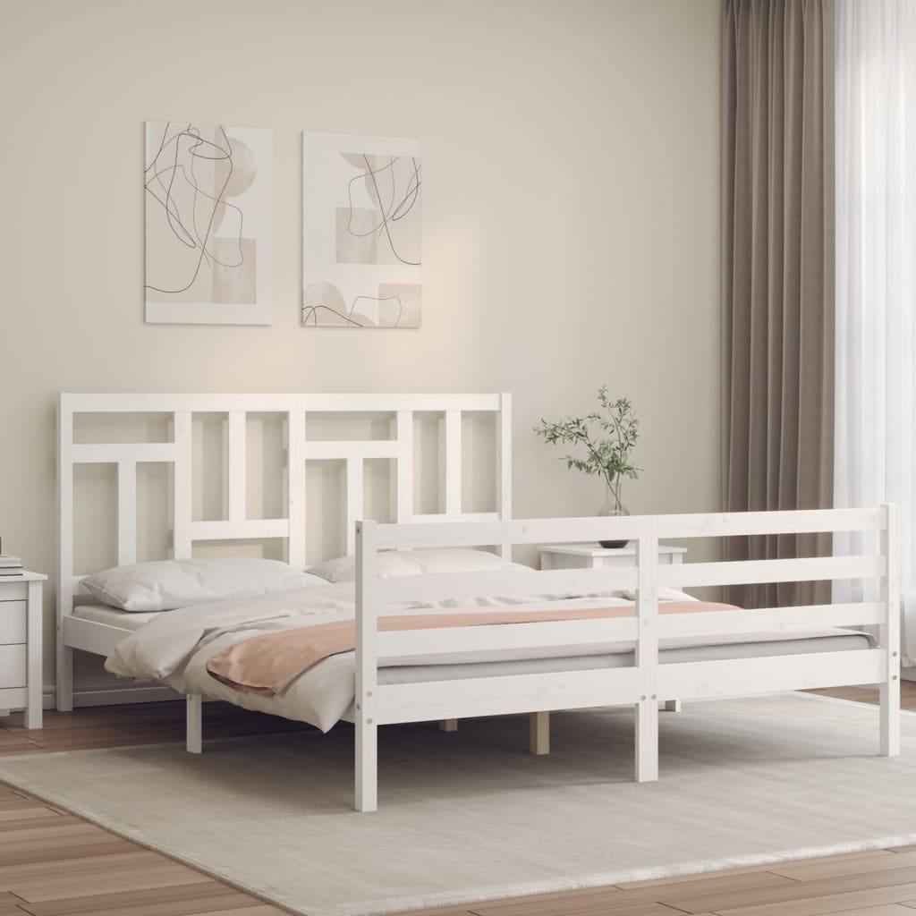 Cadre de lit sans matelas blanc bois de pin massif