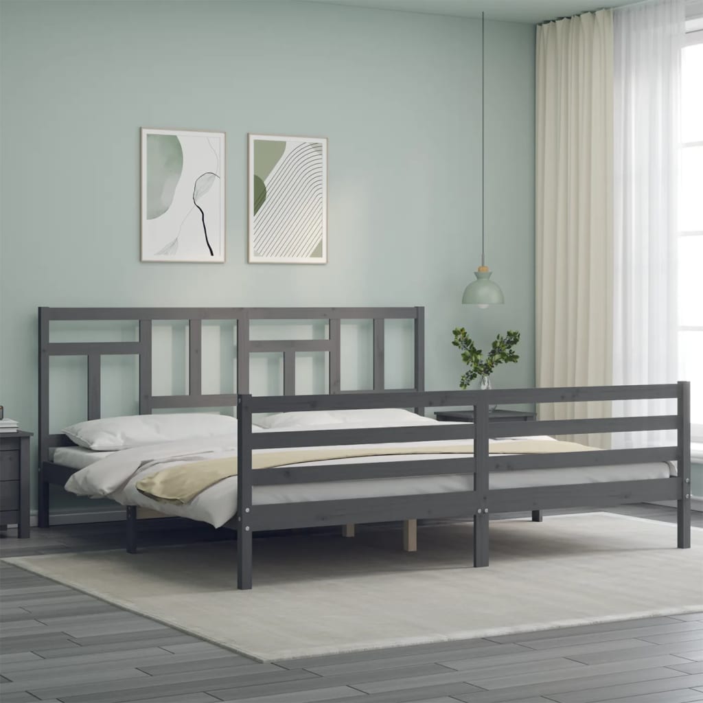 Cadre de lit sans matelas gris 200x200 cm bois massif