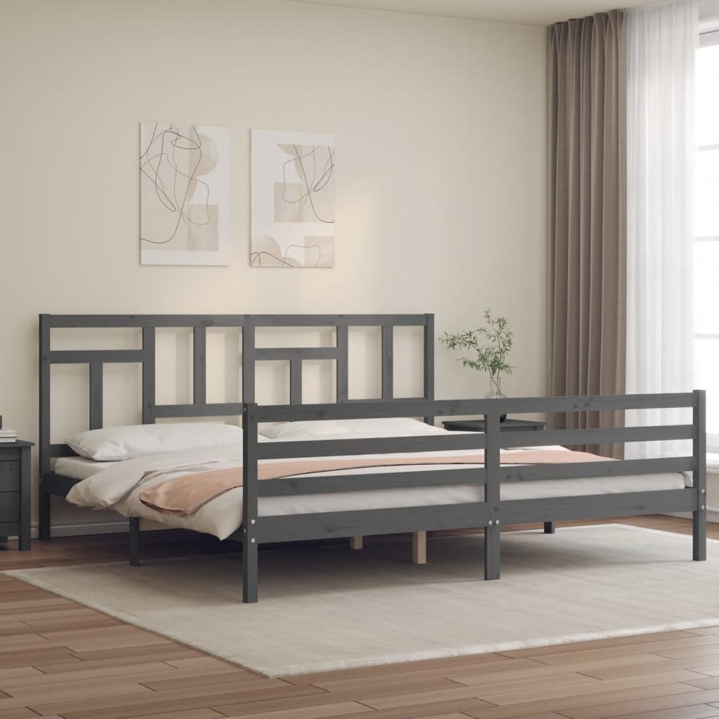 Cadre de lit sans matelas gris 200x200 cm bois massif