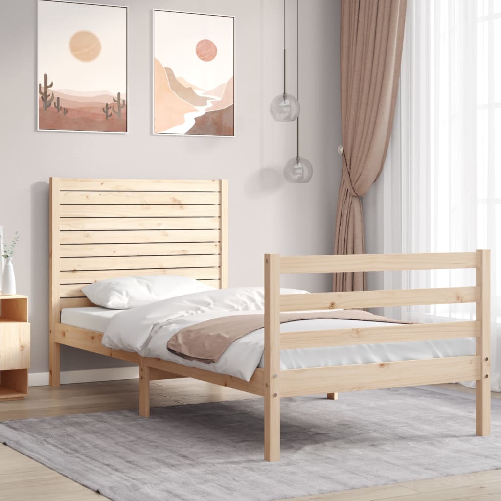 Solid wood bed frame without mattress