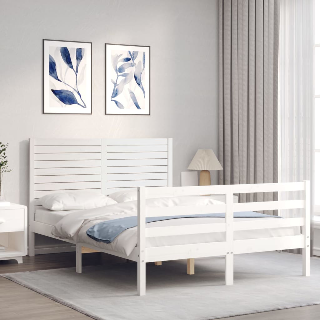 Cadre de lit sans matelas blanc bois massif