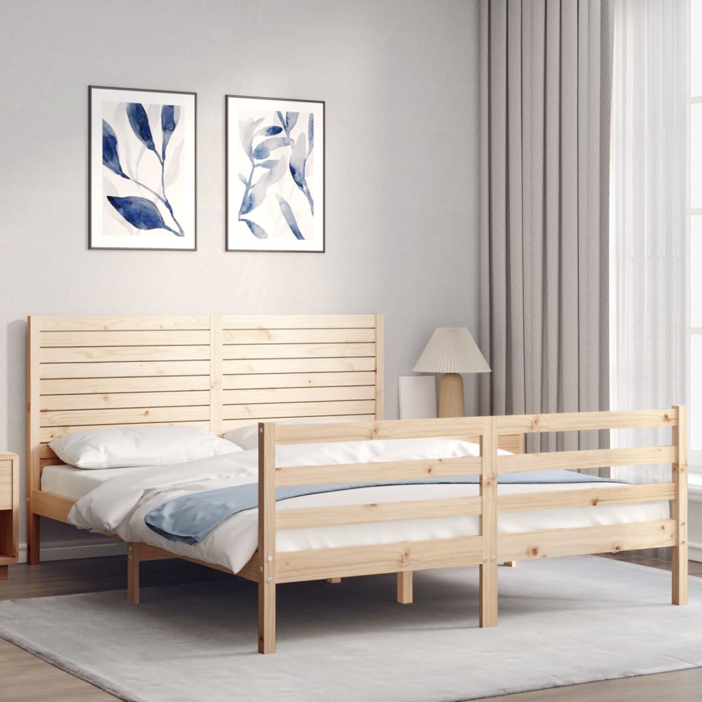 Solid wood bed frame without mattress