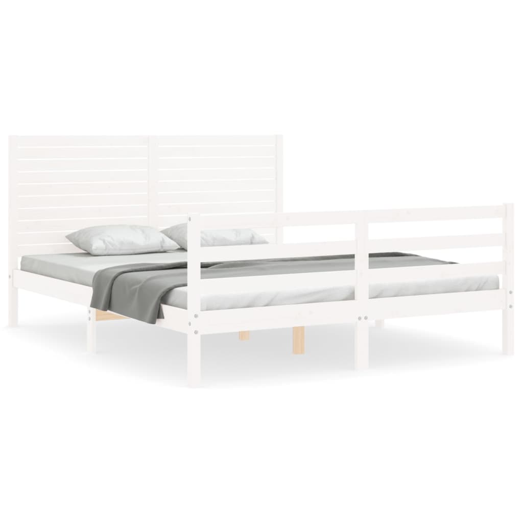 Cadre de lit sans matelas blanc bois de pin massif