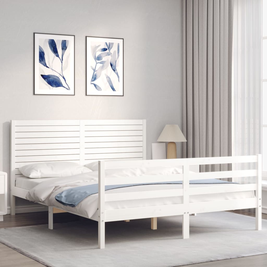 Cadre de lit sans matelas blanc bois de pin massif