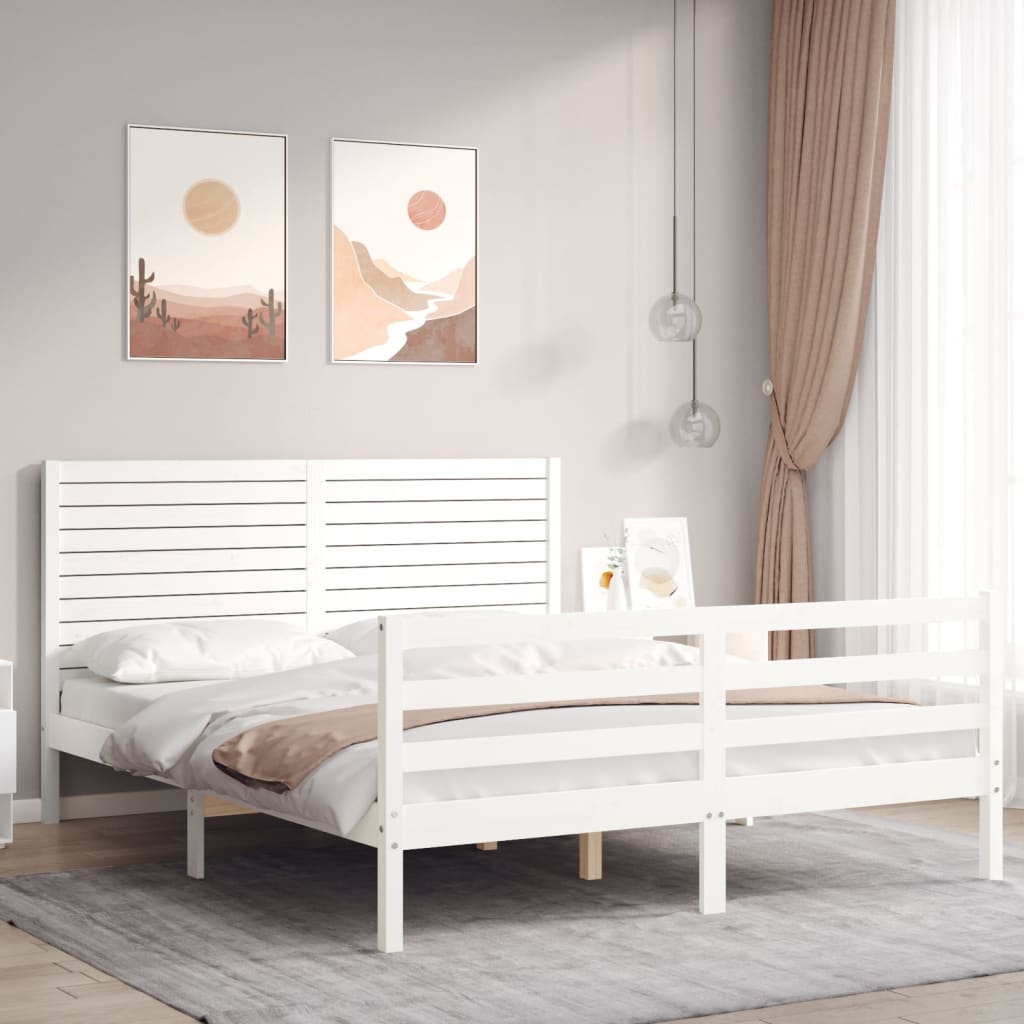 Cadre de lit sans matelas blanc 160x200 cm bois massif