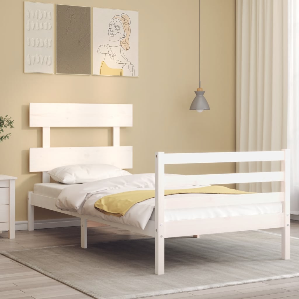 Cadre de lit sans matelas blanc bois massif