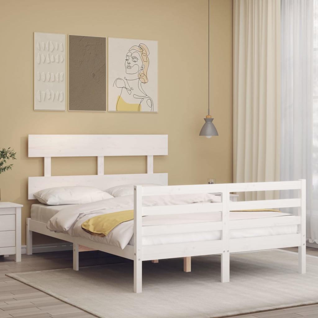 Cadre de lit sans matelas blanc bois massif