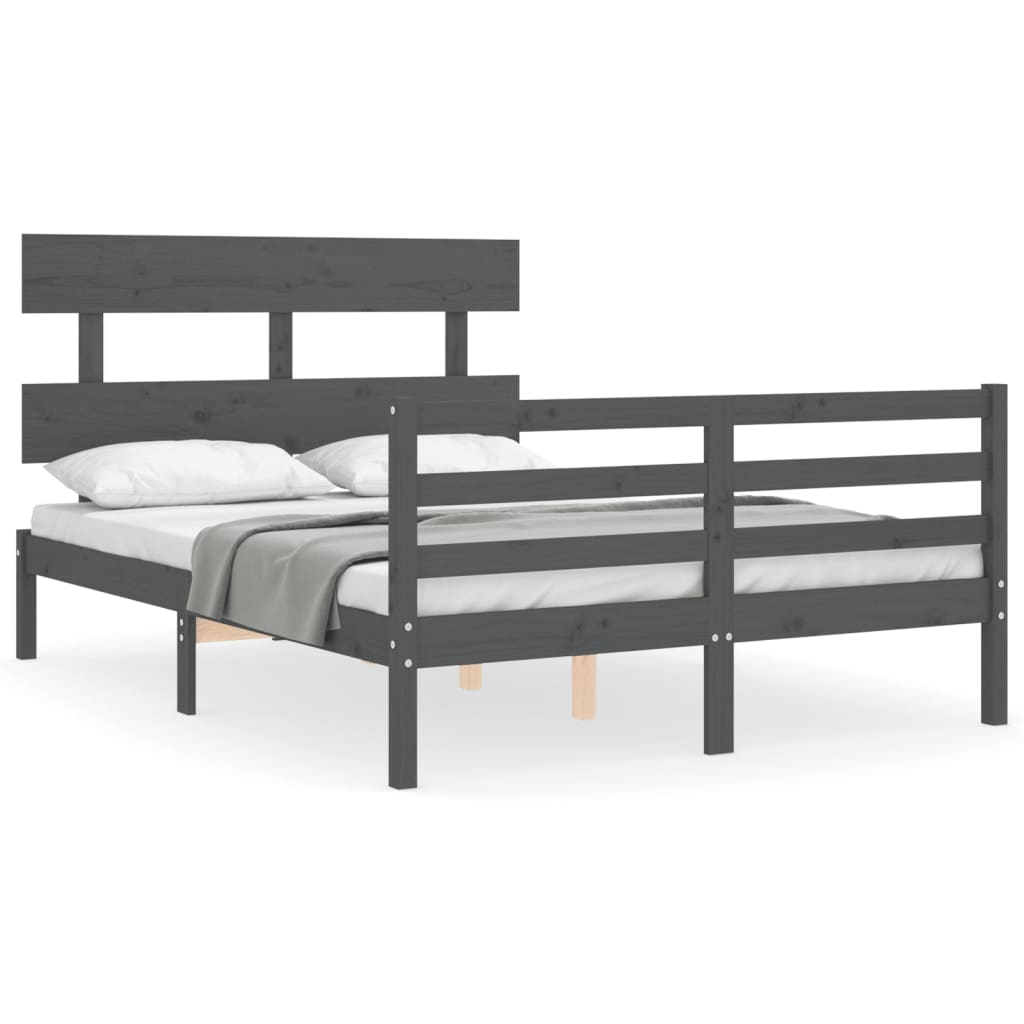 Cadre de lit sans matelas gris bois massif