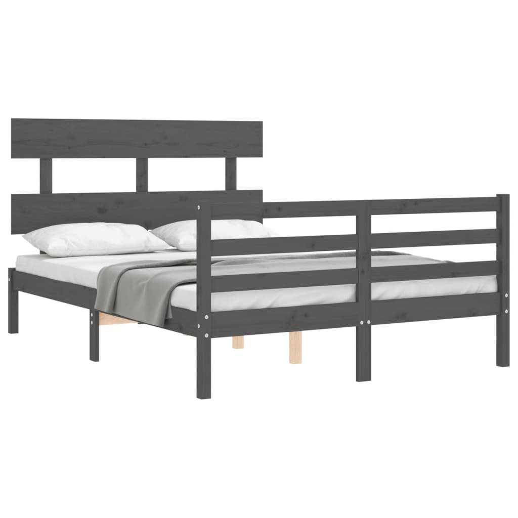 Cadre de lit sans matelas gris bois massif