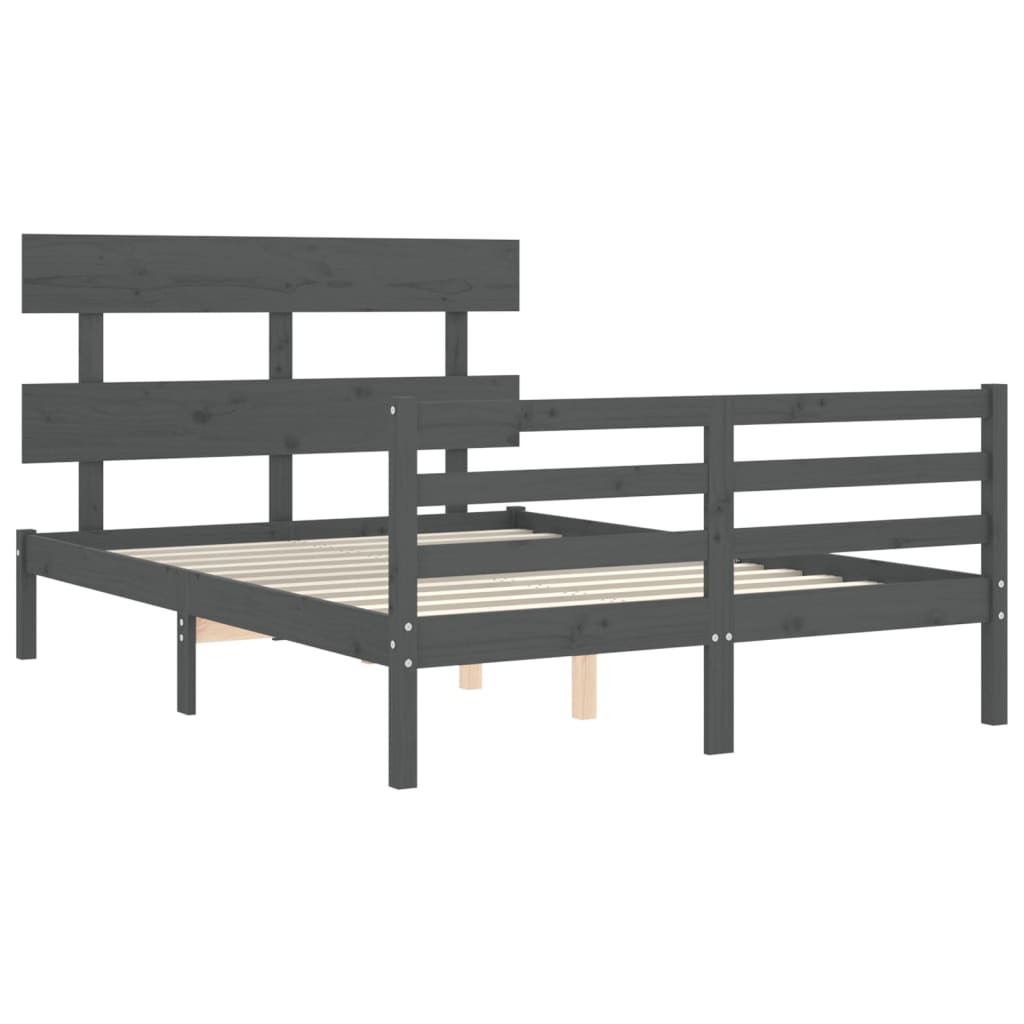 Cadre de lit sans matelas gris bois massif