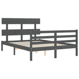 Cadre de lit sans matelas gris bois massif