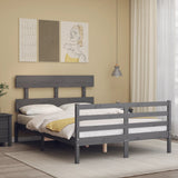 Cadre de lit sans matelas gris bois massif