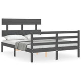 Cadre de lit sans matelas gris 140x190 cm bois massif