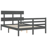 Cadre de lit sans matelas gris 140x190 cm bois massif