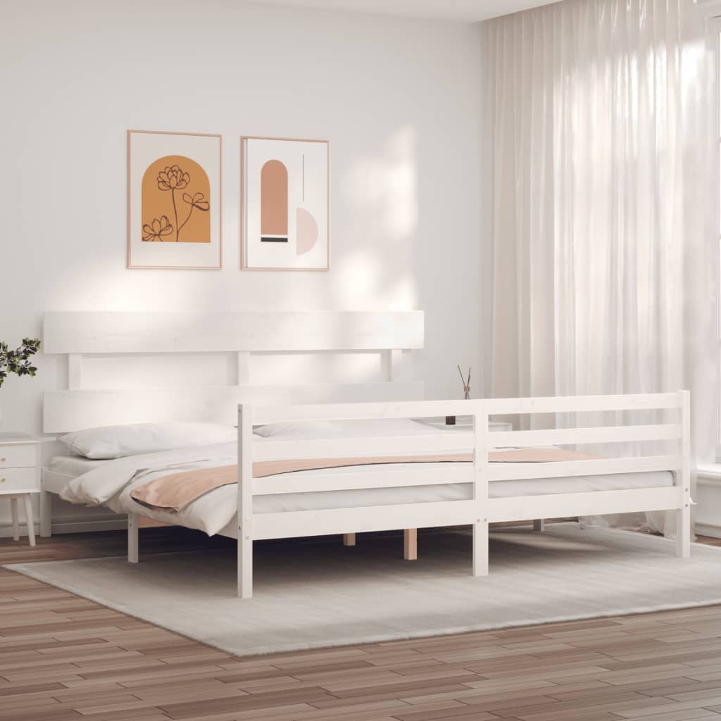 Cadre de lit sans matelas blanc bois massif