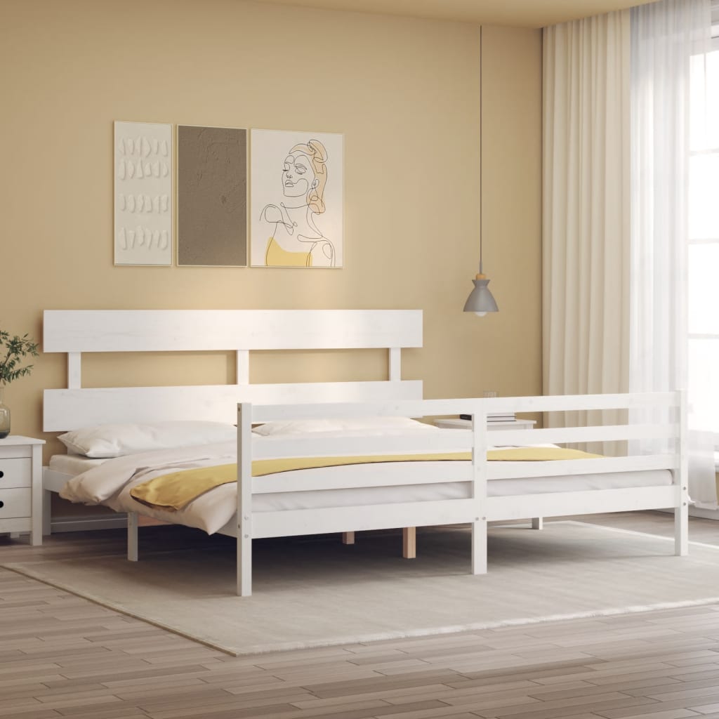 Cadre de lit sans matelas blanc bois massif