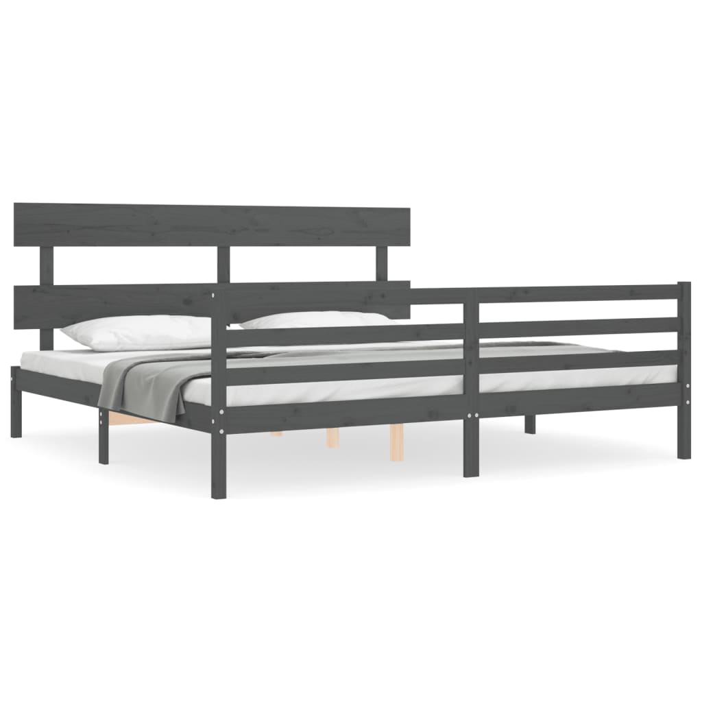 Cadre de lit sans matelas gris 200x200 cm bois massif