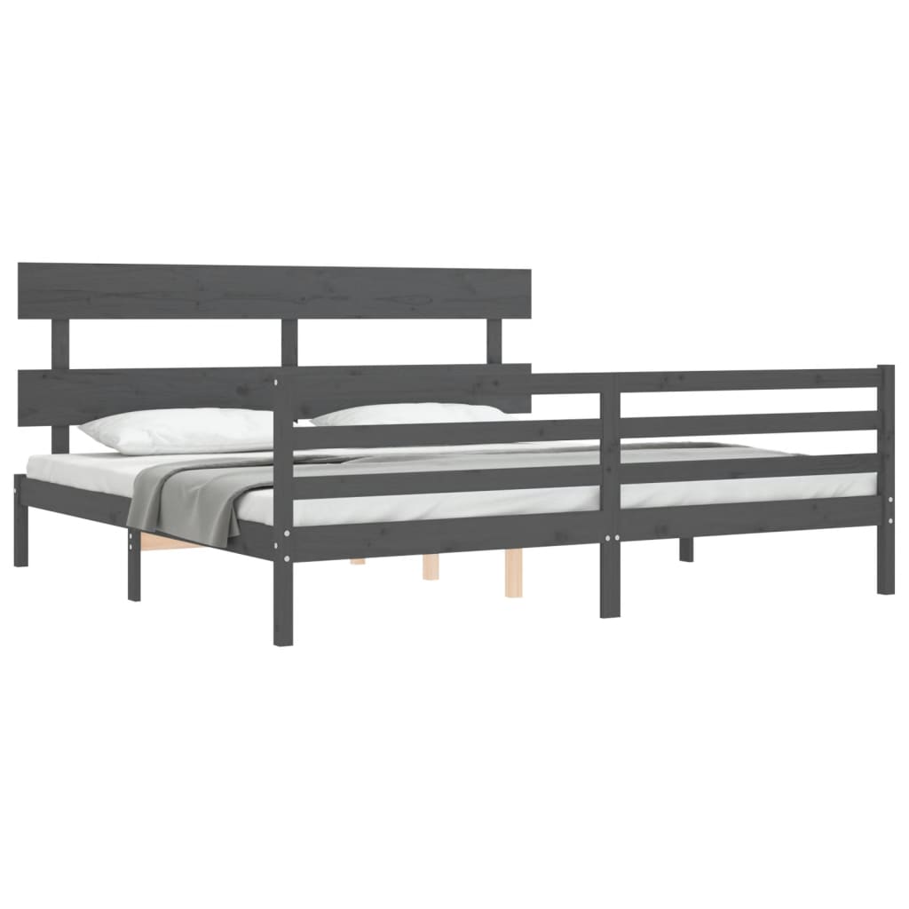 Cadre de lit sans matelas gris 200x200 cm bois massif