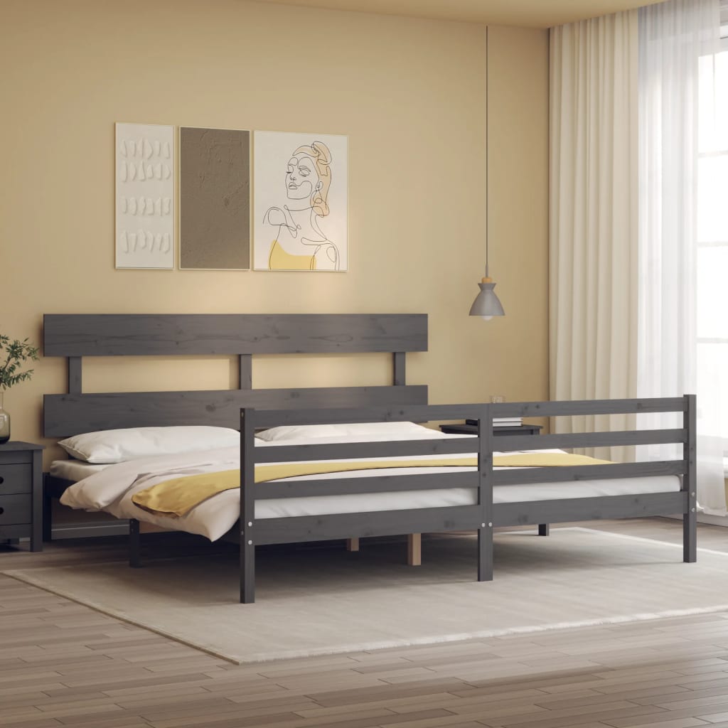 Cadre de lit sans matelas gris 200x200 cm bois massif