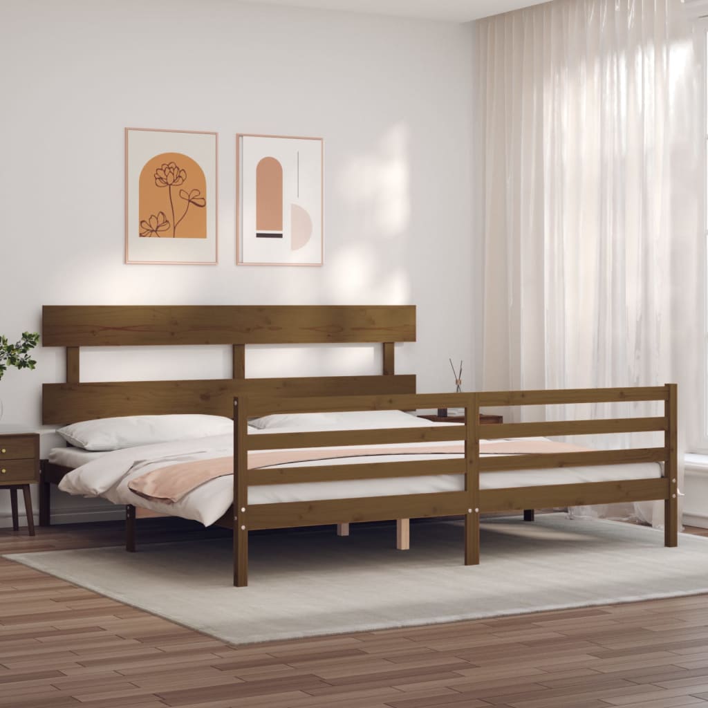 Cadre de lit sans matelas marron miel 200x200 cm bois massif