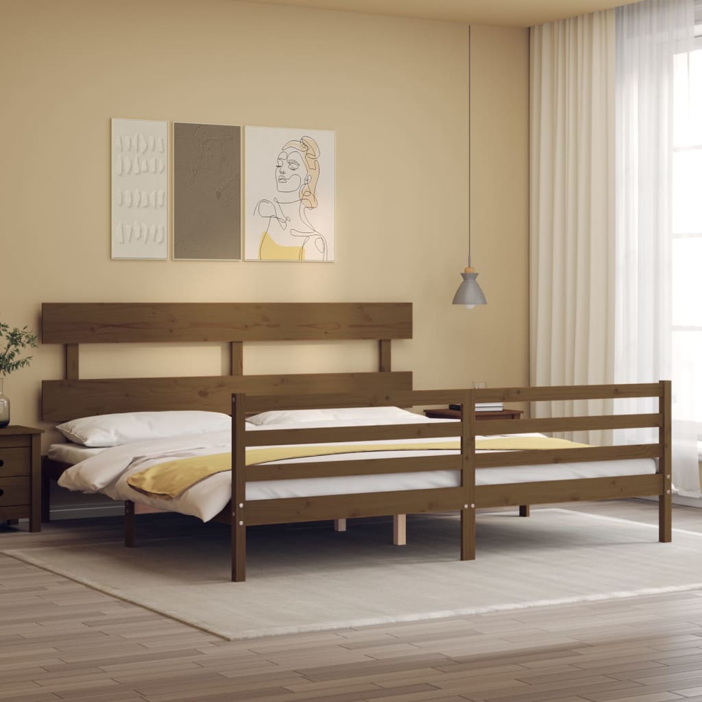 Cadre de lit sans matelas marron miel 200x200 cm bois massif