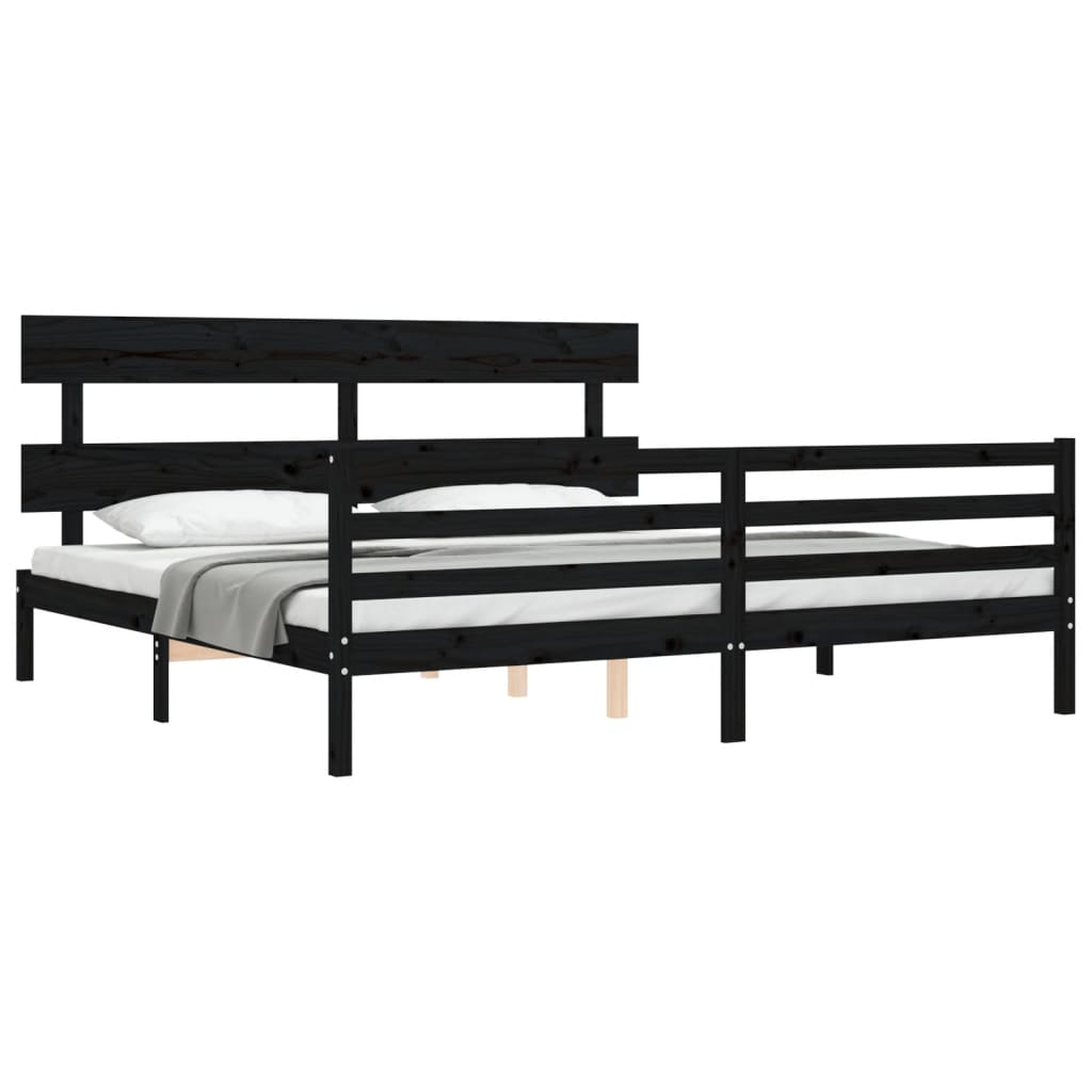 Cadre de lit sans matelas noir 200x200 cm bois massif