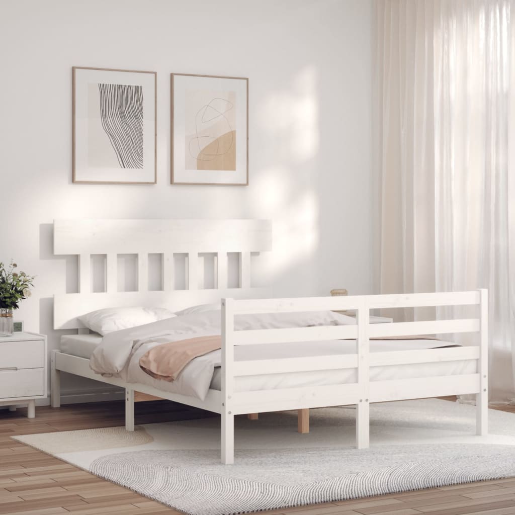 Cadre de lit sans matelas blanc bois massif