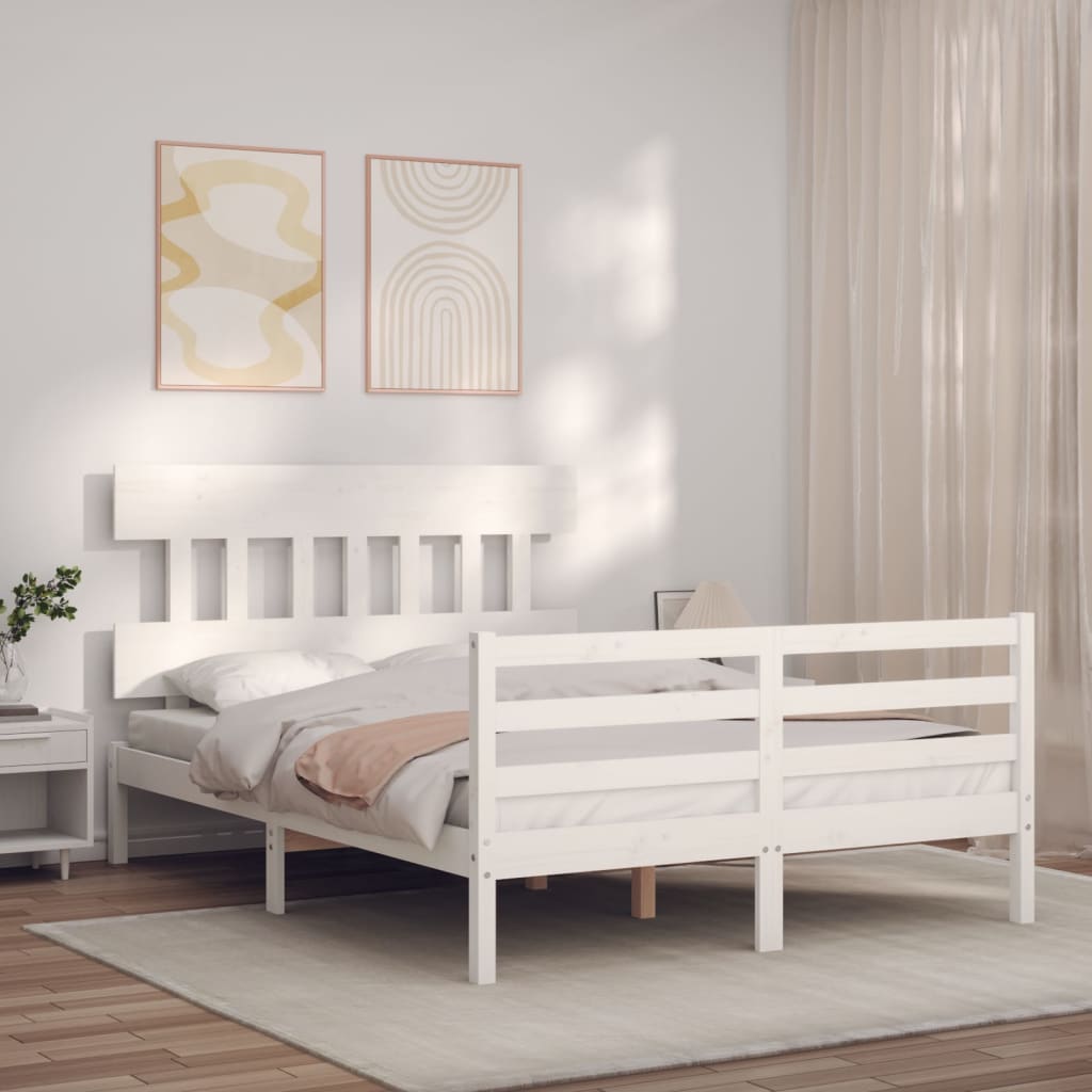 Cadre de lit sans matelas blanc bois massif