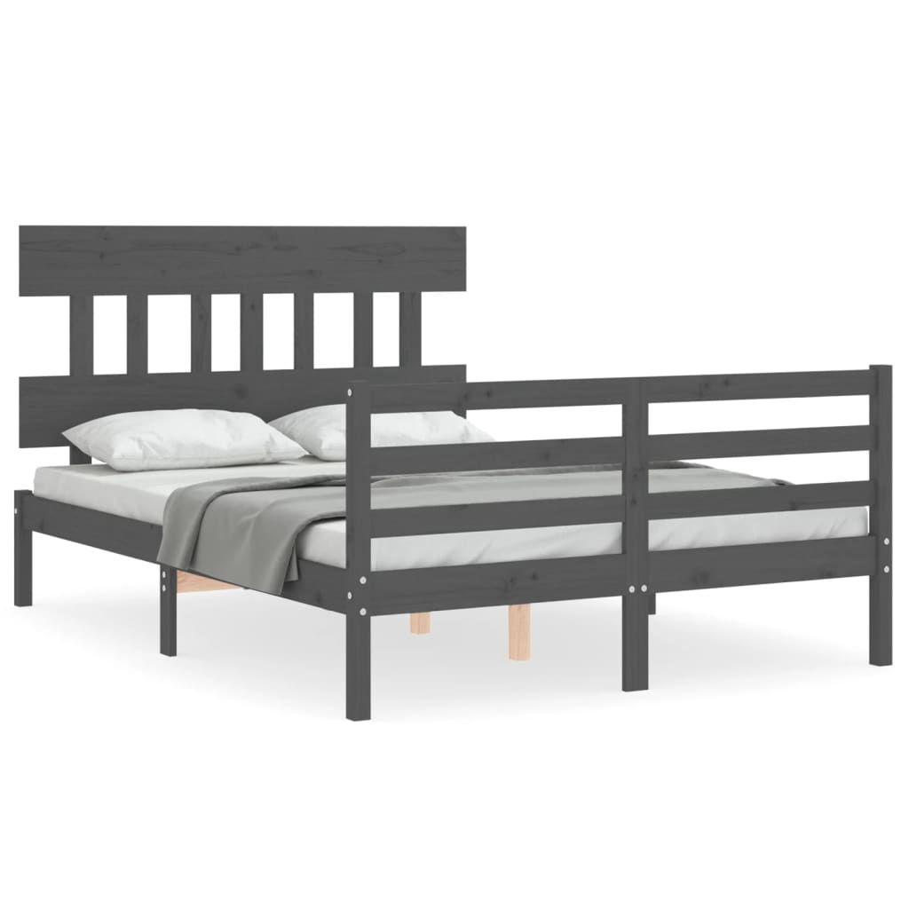 Cadre de lit sans matelas gris bois massif