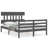 Cadre de lit sans matelas gris bois massif