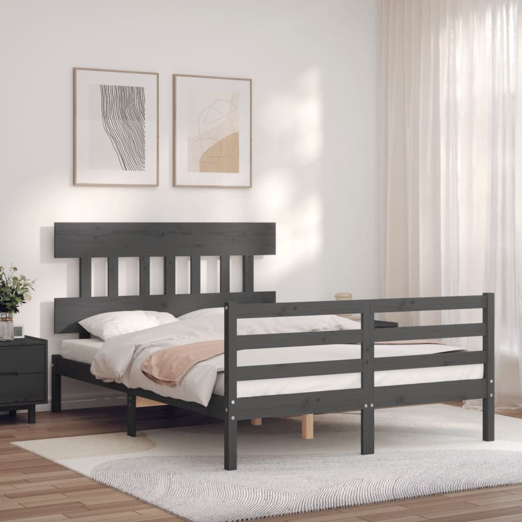 Cadre de lit sans matelas gris bois massif