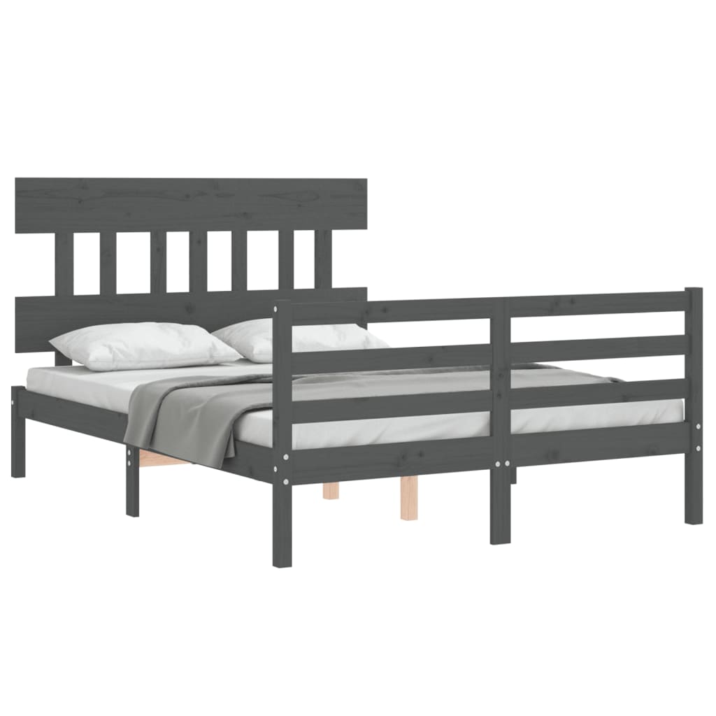 Cadre de lit sans matelas gris bois massif