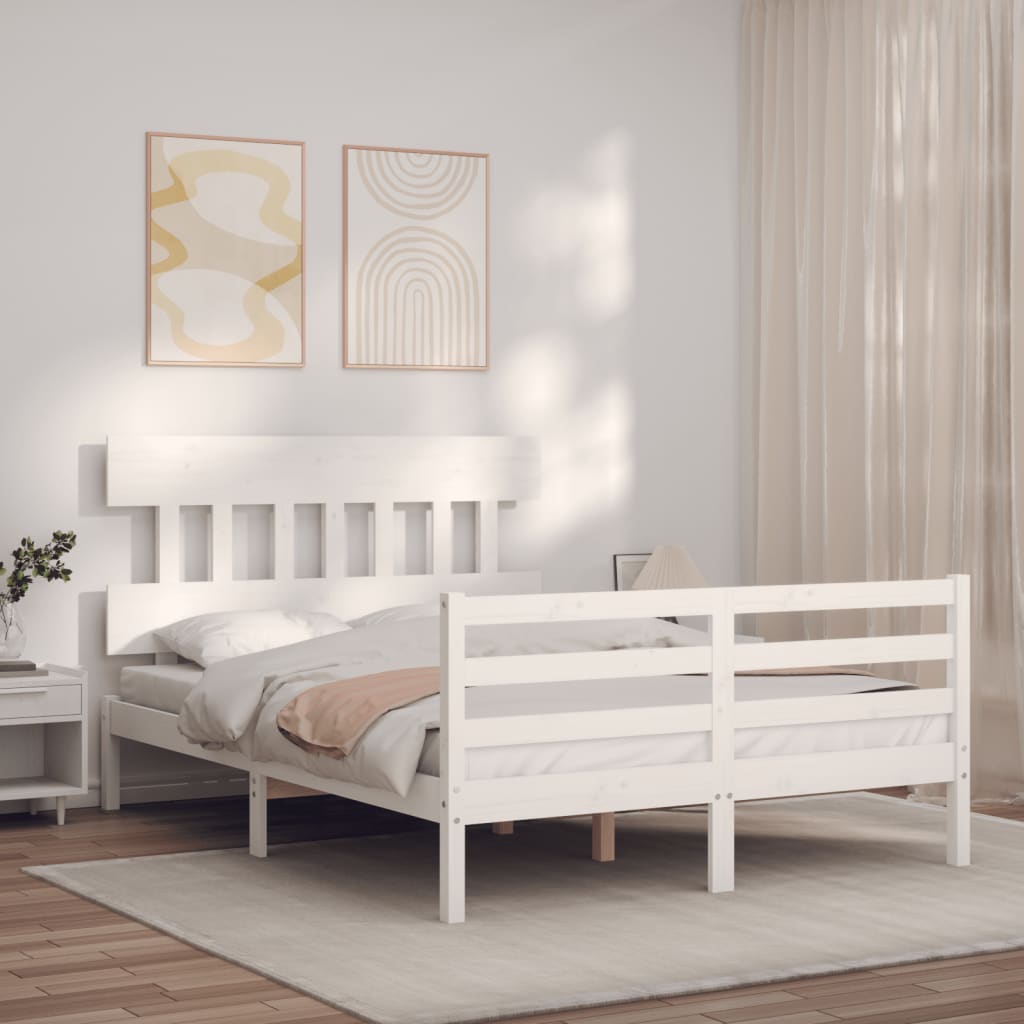 Cadre de lit sans matelas blanc 140x190 cm bois massif